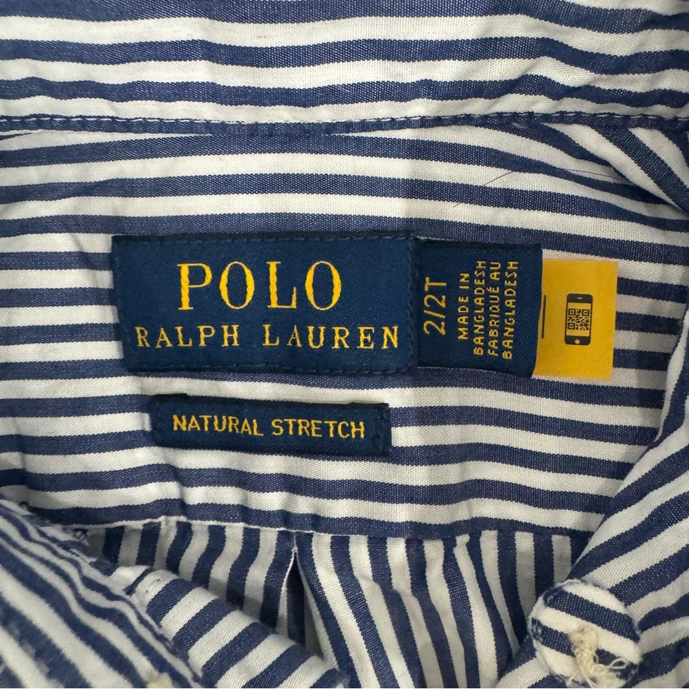 2T Ralph Lauren Kids Navy Striped Button Down Shirt - Picture 3 of 6